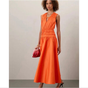 Roksanda Orange Smocked Waist Midi Dress